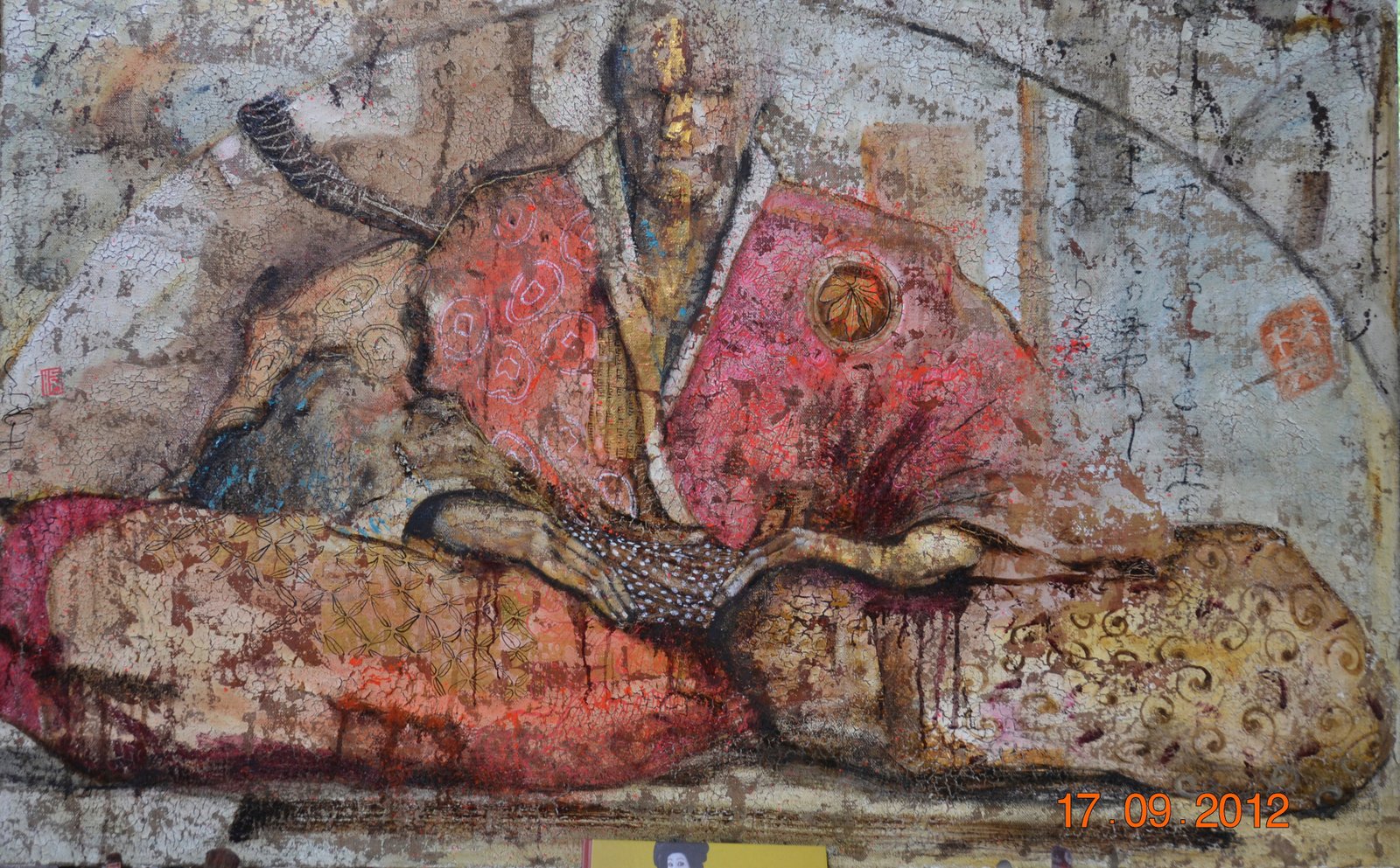 SAMURAI AKAI, gesso, oil & mixte